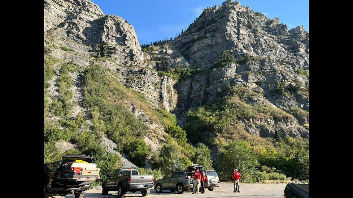 A man hiking in flip flops fell 30 feet down a Utah waterfall about 20 minutes into his hike, officials said. Photo from Utah County Sheriff’s Office