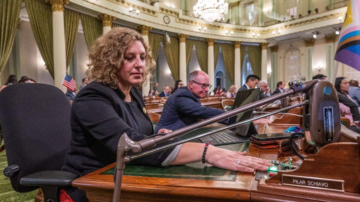 Assemblywoman Pilar Schiavo, D-Santa Clarita, votes on one of several bills to address retail theft on Monday. Schiavo was a co-author of AB 2943, which targets shoplifting. The Senate was also holding votes on retail theft bills Monday.