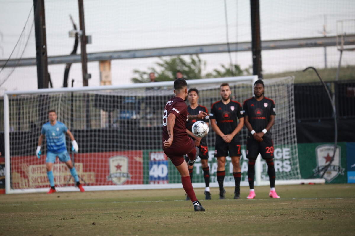 Sacramento’s Rodrigo Lopez fires a kick at the Phoenix goal during Republic’s 2-0 win Wednesday, May 11, 2022.