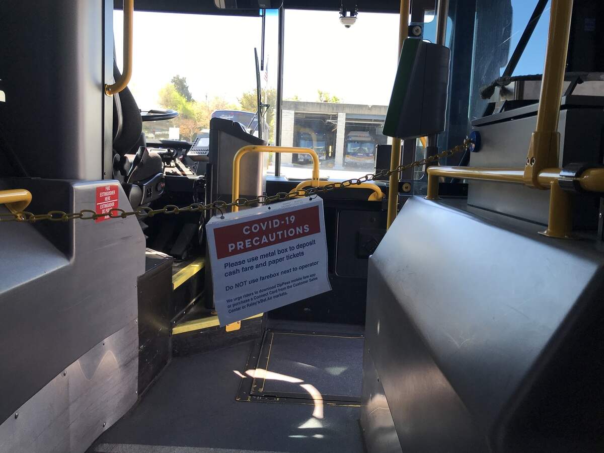 Sacramento Regional Transit on Wednesday April 1, 2020, announced it is adding a detachable chain barrier above the white line to further reduce potential exposure to COVID-19.