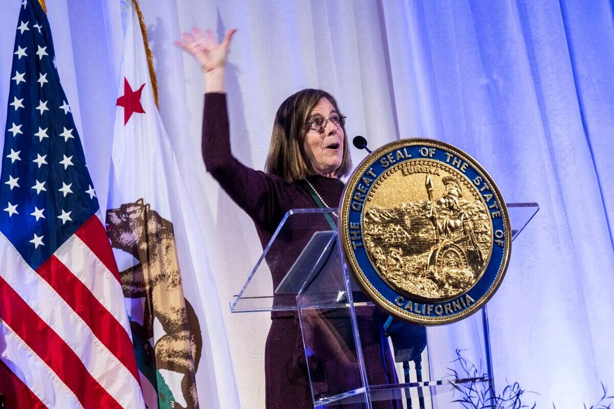 Teacher and former astronaut Barbara Morgan speaks about training for spaceflight after being inducted to the California Hall of Fame on Tuesday, Dec. 13, 2022, in Sacramento.