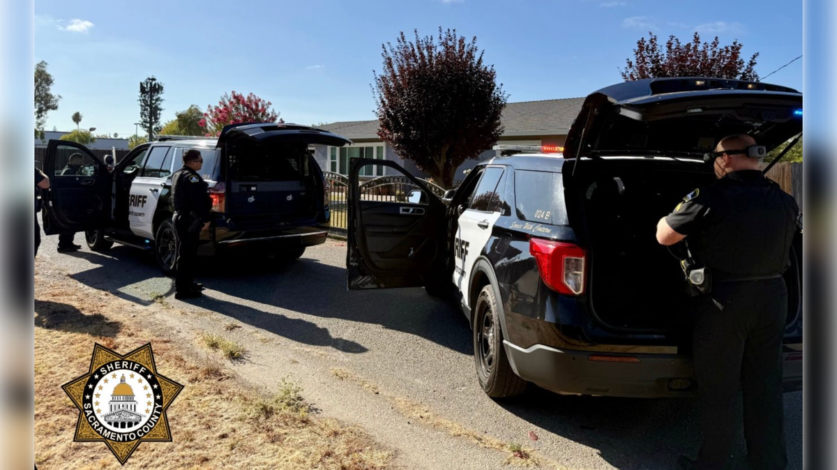 Sacramento County Sheriff’s Office deputies gather on Sunnyview Lane in North Highlands, where a man refused to come out of a house for about an hour after breaking in on Monday. Deputies later detained the suspect.