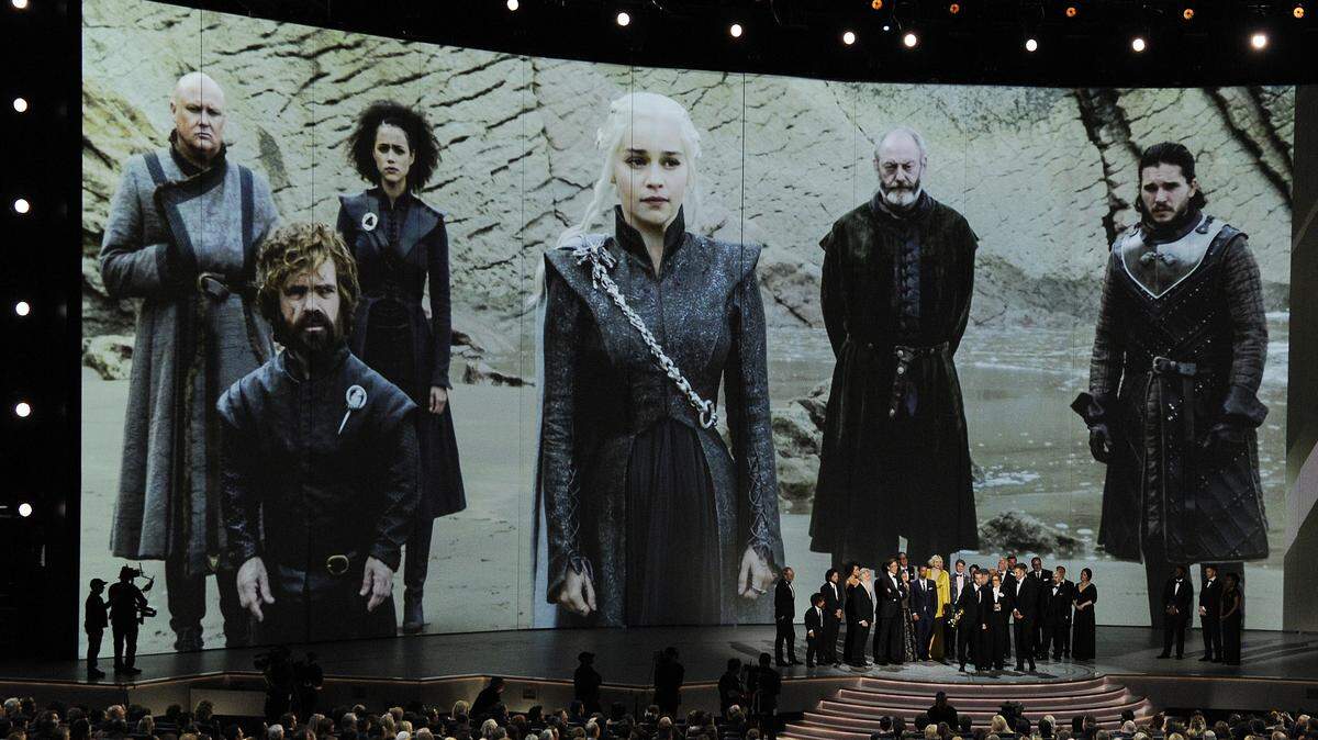 “Game of Thrones” cast and crew members accept the Emmy Award for Best Drama onstage at the 70th Primetime Emmy Awards, Monday, Sept. 17, 2018, at the Microsoft Theatre in Los Angeles. (Photo by Chris Pizzello/Invision/AP)