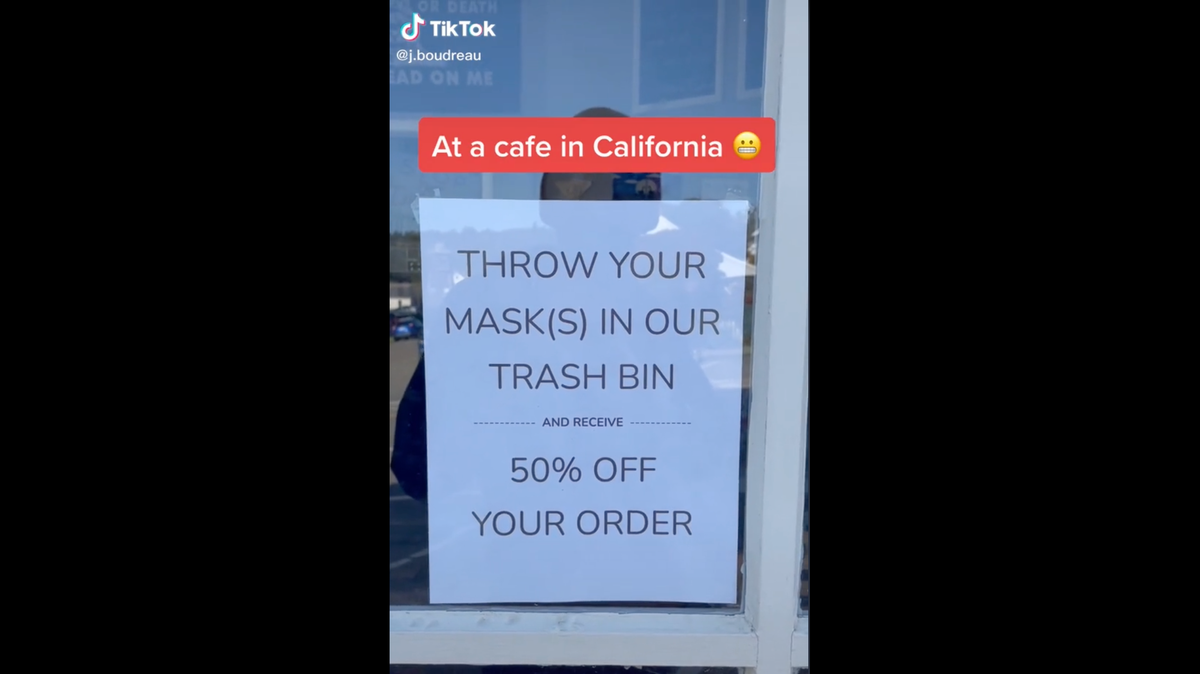 Fiddleheads Cafe is offering 50% off for those who trash their masks. Mendocino County supervisor Ted Williams says there isn’t much the government can do.