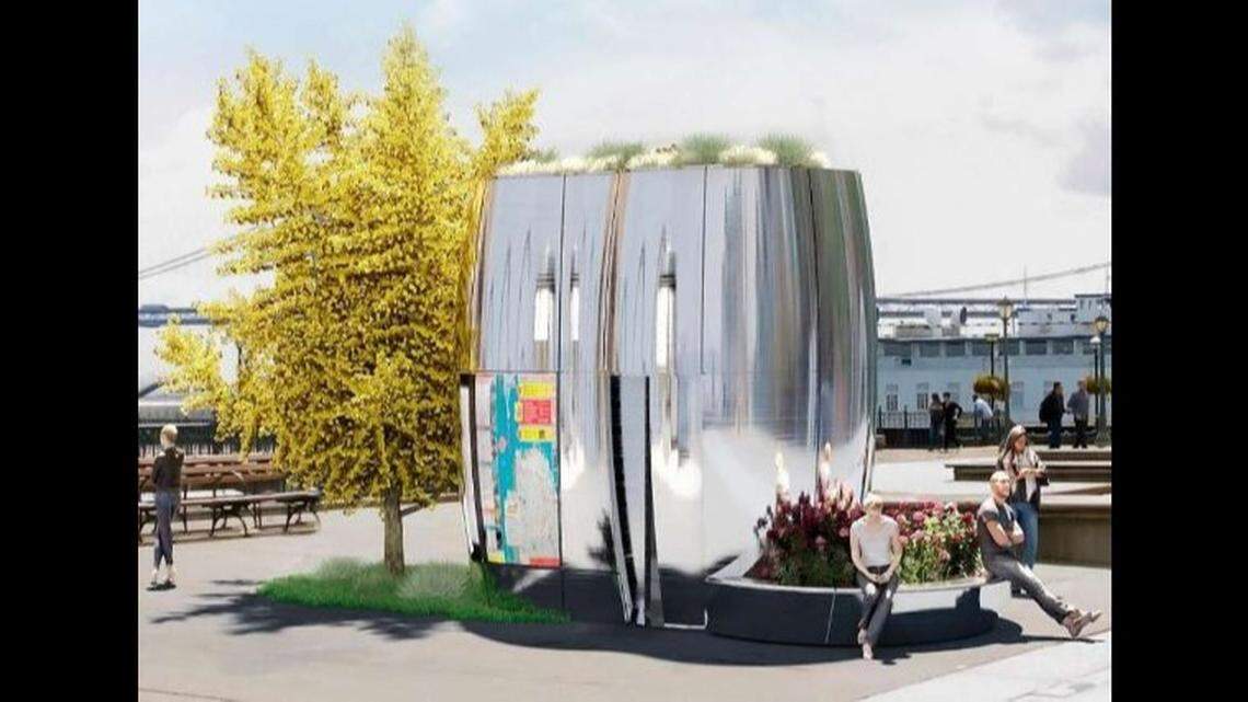 New public toilets described as “sleek, shiny” and “spaceship-like,” complete with eco-friendly planters and roof gardens, are on the way to San Francisco streets after the selection Monday of a final design, city officials say.