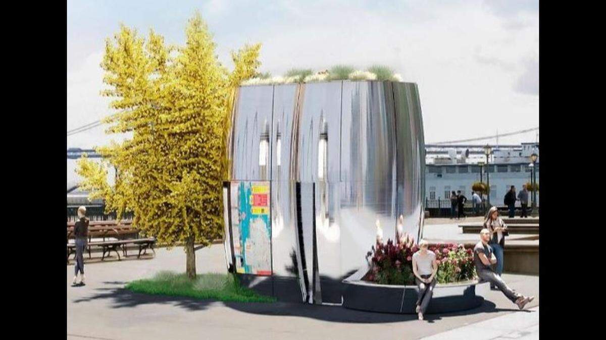 New public toilets described as “sleek, shiny” and “spaceship-like,” complete with eco-friendly planters and roof gardens, are on the way to San Francisco streets after the selection Monday of a final design, city officials say.