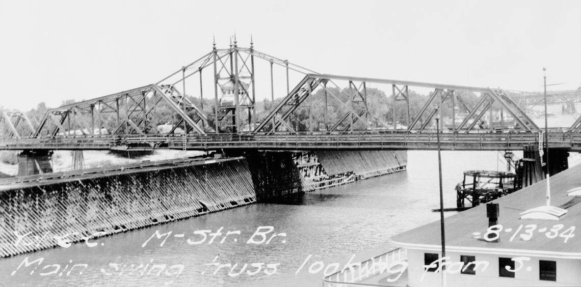 The M Street Bridge crosses the Sacramento River in 1934, before it was replaced by the Tower Bridge.