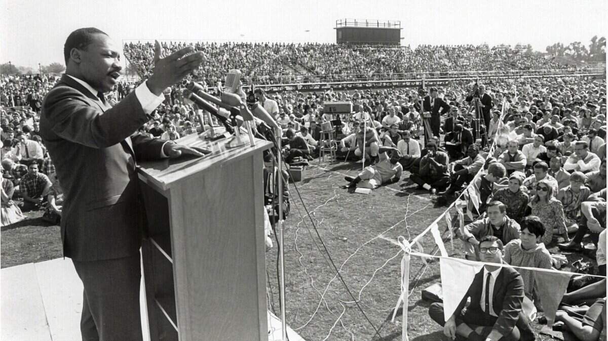 Civil rights leader Martin Luther King Jr. speaks at Sacramento State in 1967. A new course on Black history will allow students at some Sacramento high schools to meet a graduation requirement. 