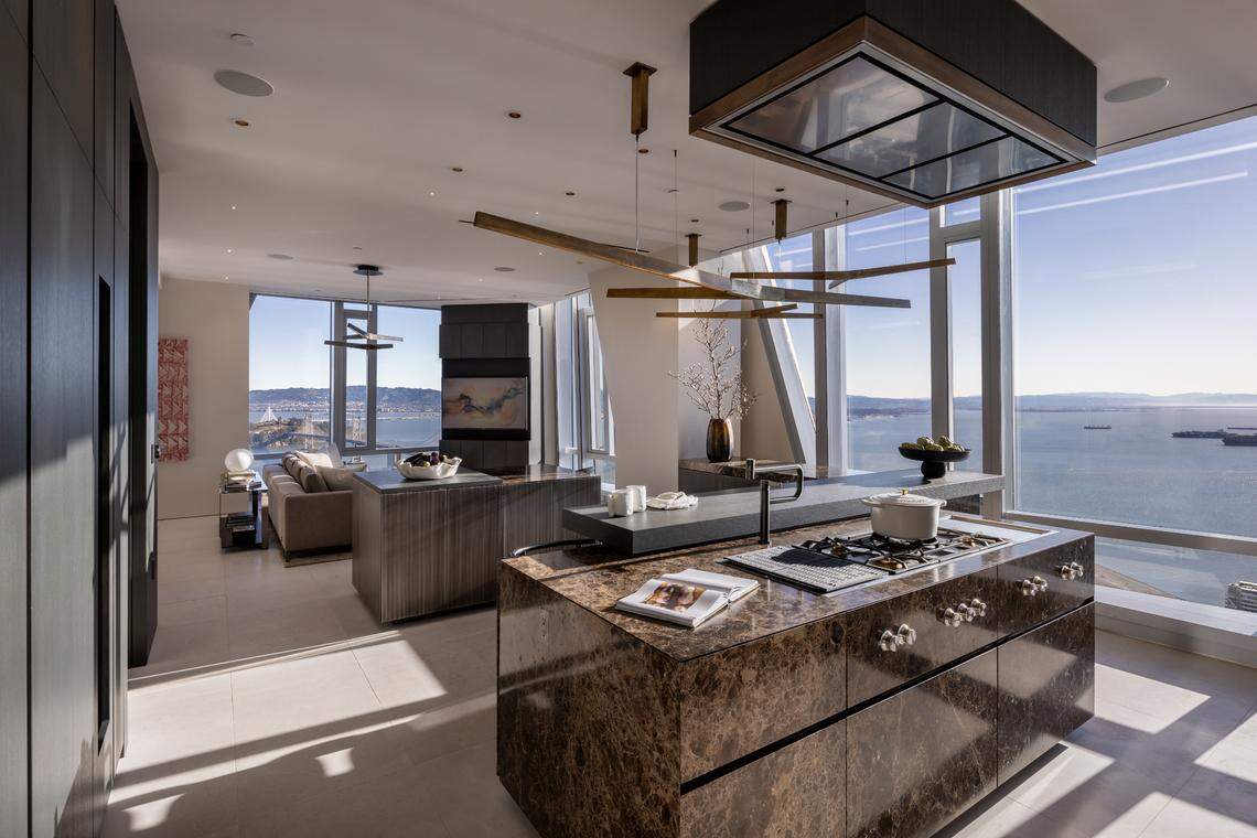 The chef’s kitchen has custom Rossana cabinets.