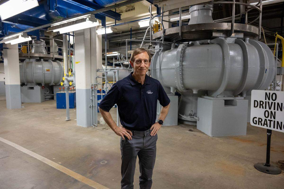 General Manager Christoph Dobson stands next to an intake pump at the EchoWater Resource Recovery Facility, the wastewater treatment facility that serves much of Sacramento County, on Wednesday, May 20, 2026.