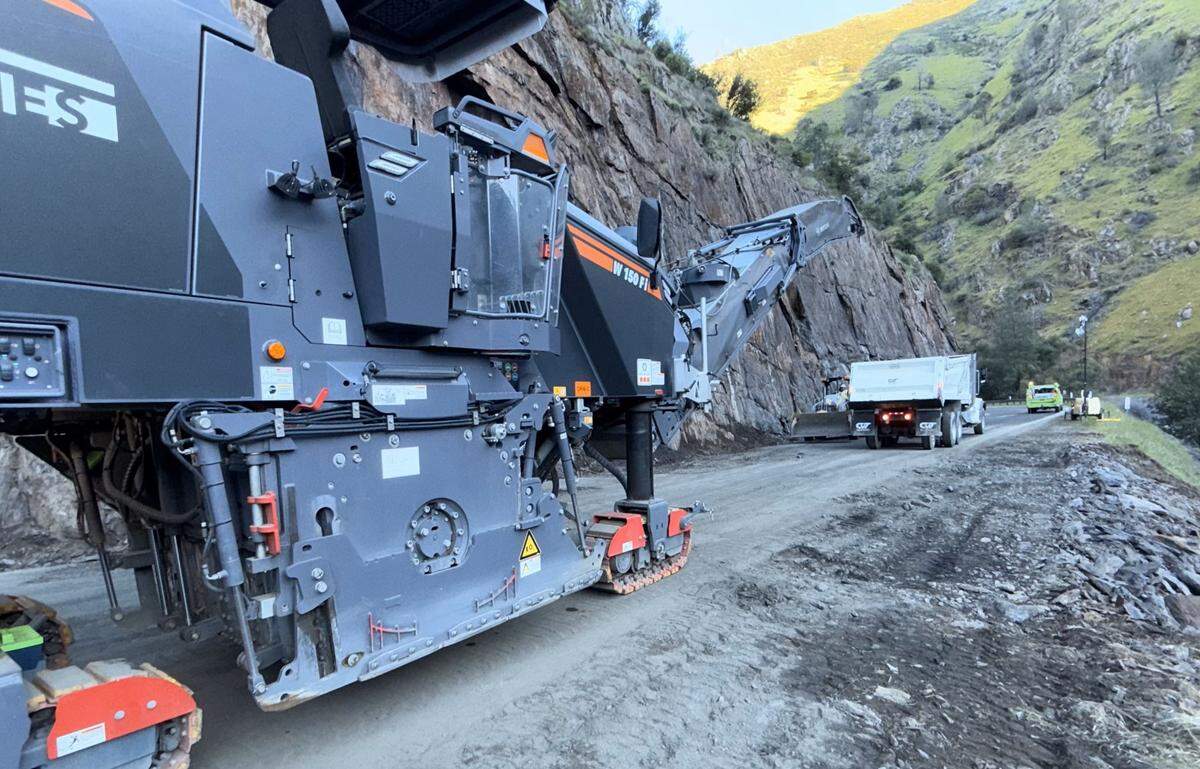 Teichert Construction begins road repair work on Highway 140 near the entrance to Yosemite National Park on Tuesday, March 25, 2025. A debris slide closed the highway in both directions on Monday, March 17.