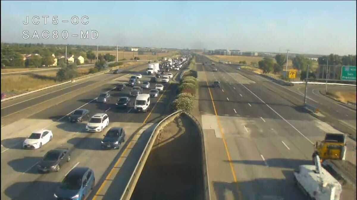 Traffic on southbound Interstate 5 at the Interstate 80 interchange was slowing down about 7:35 a.m. Wednesday, July 1, 2026, as state workers are due to return to the office for the majority of their work week. The four-day requirement ends six years of widespread telework policies that began during the COVID-19 pandemic..