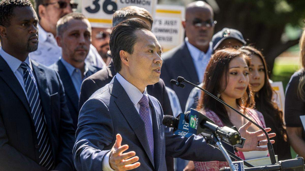 Sacramento District Attorney Thien Ho on Wednesday, Aug. 14, 2024, speaks in favor of Proposition 36 at the state Capitol. Ho, on Wednesday Jan. 8, 2024, spoke about how Prop. 36, which was approved by the voters in the November election, is now holding criminals accountable.