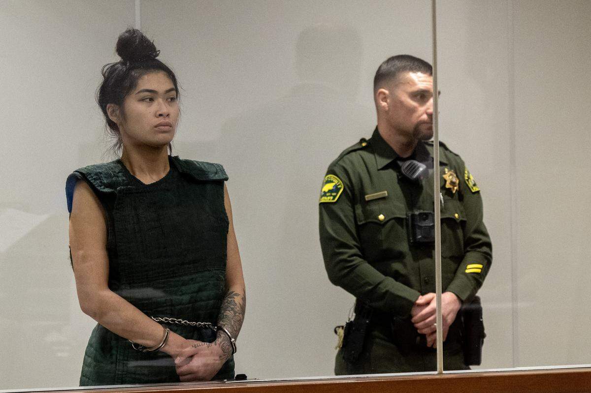 Jessica Savangsy is arraigned in Placer County Superior Court in Roseville on Wednesday on charges of murder and torture in the death of her 7-year-old daughter. Her boyfriend, Retuquel Dupree, was arraigned on the same charges related to injuries sustained by her two children. 