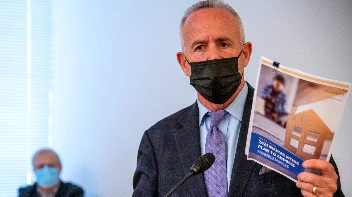 Sacramento Mayor Darrell Steinberg releases his master plan to address homelessness at a press conference Wednesday August 4, 2021, at City Hall. Steinberg on Thursday detailed how he wants the city to allocate $112 million the city is receiving from the American Rescue Plan.