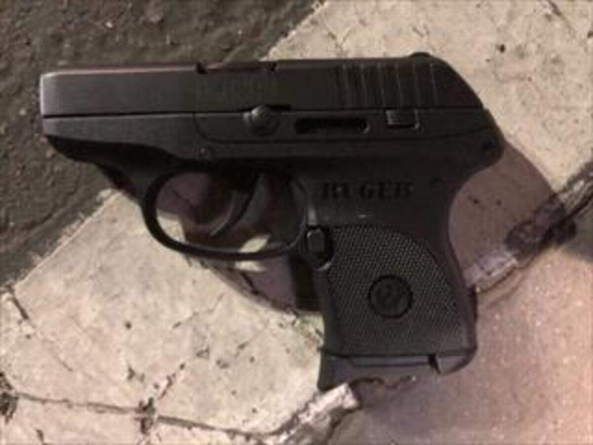 Sacramento police officials say a man with the handgun (pictured above) exchanged gunfire with officers in south Sacramento Saturday evening April 11, 2020. 