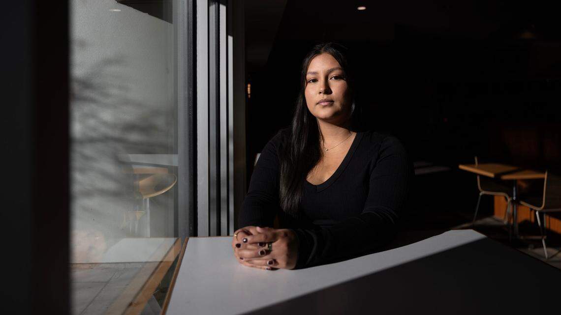 Sacramento State student Jenni Hernandez, who came to California as an undocumented immigrant 22 years ago as a one-year-old, sits on campus on Thursday, Jan. 16, 2025.