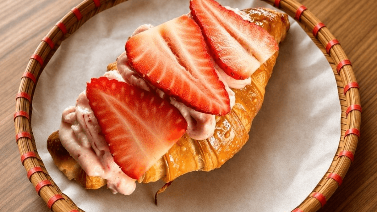 A strawberry cream croissant from 68th Street Cafe. The restaurant, located at 4261 Truxel Rd. in Natomas, is run by Huong Thi, who immigrated to Sacramento from Haiphong, Vietnam. It opened in March of 2026.