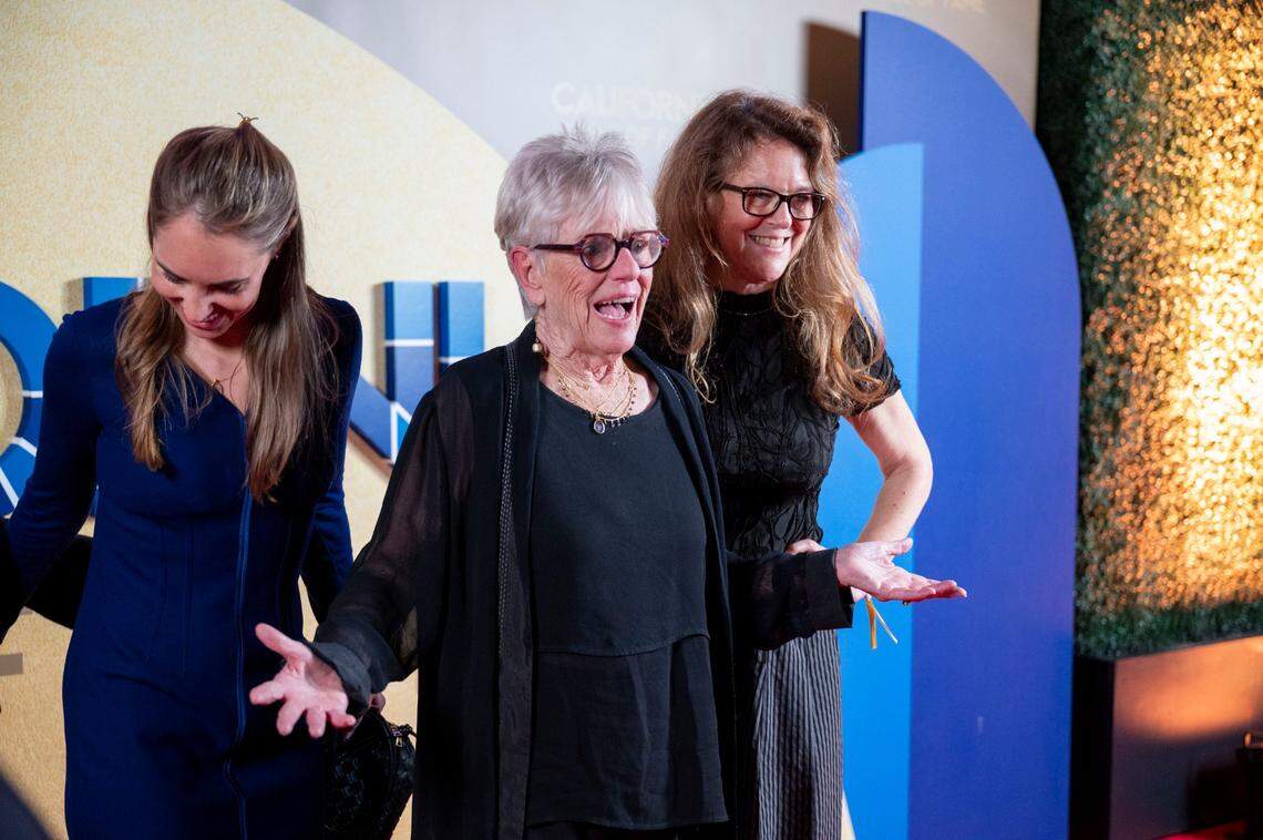 Celebrated artistic director and choreographer Brenda Way, center, stands with family on the red carpet at the induction ceremony for the California Hall of Fame on Tuesday.