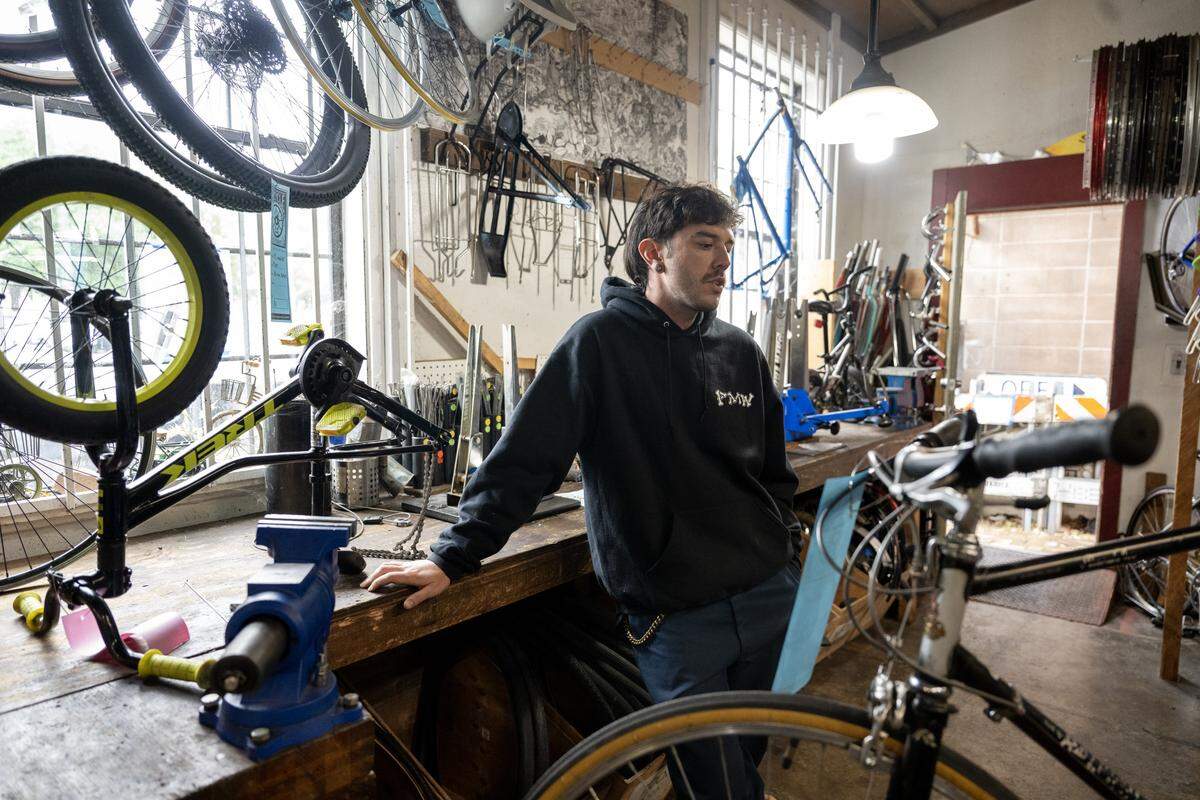 Adrian Gutierrez, outreach coordinator at the Sacramento Bicycle Kitchen on Tuesday, May 5, 2026.