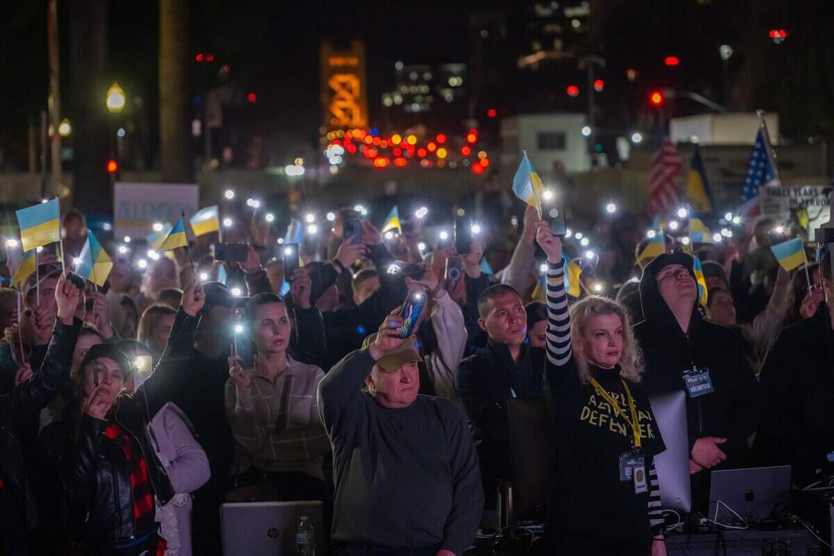 Hundreds turned out Monday for a Stand with Ukraine event at the state Capitol that marked the third anniversary of Russia’s invasion of the country.