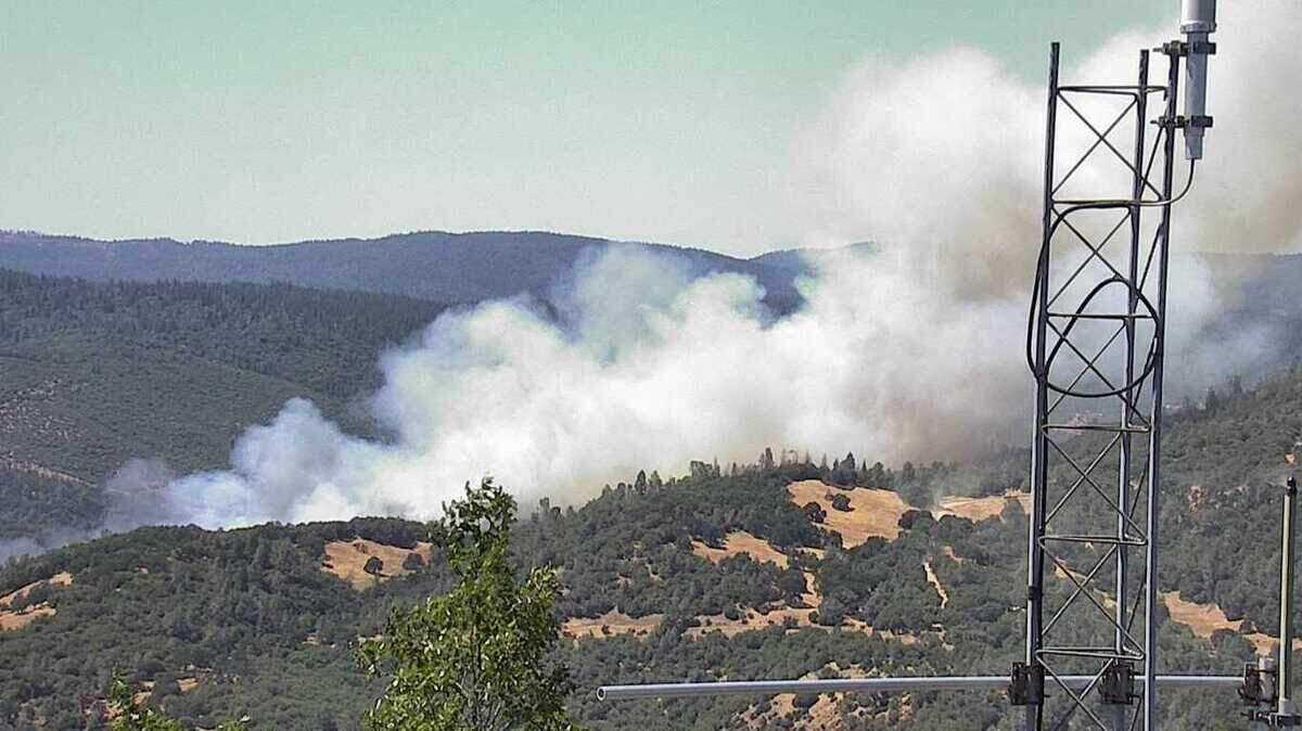 The Rices Fire is seen burning Tuesday, June 28, 2022, near Bridgeport in Nevada County. The fire, which started before 2 p.m., prompted evacuations to some homes.