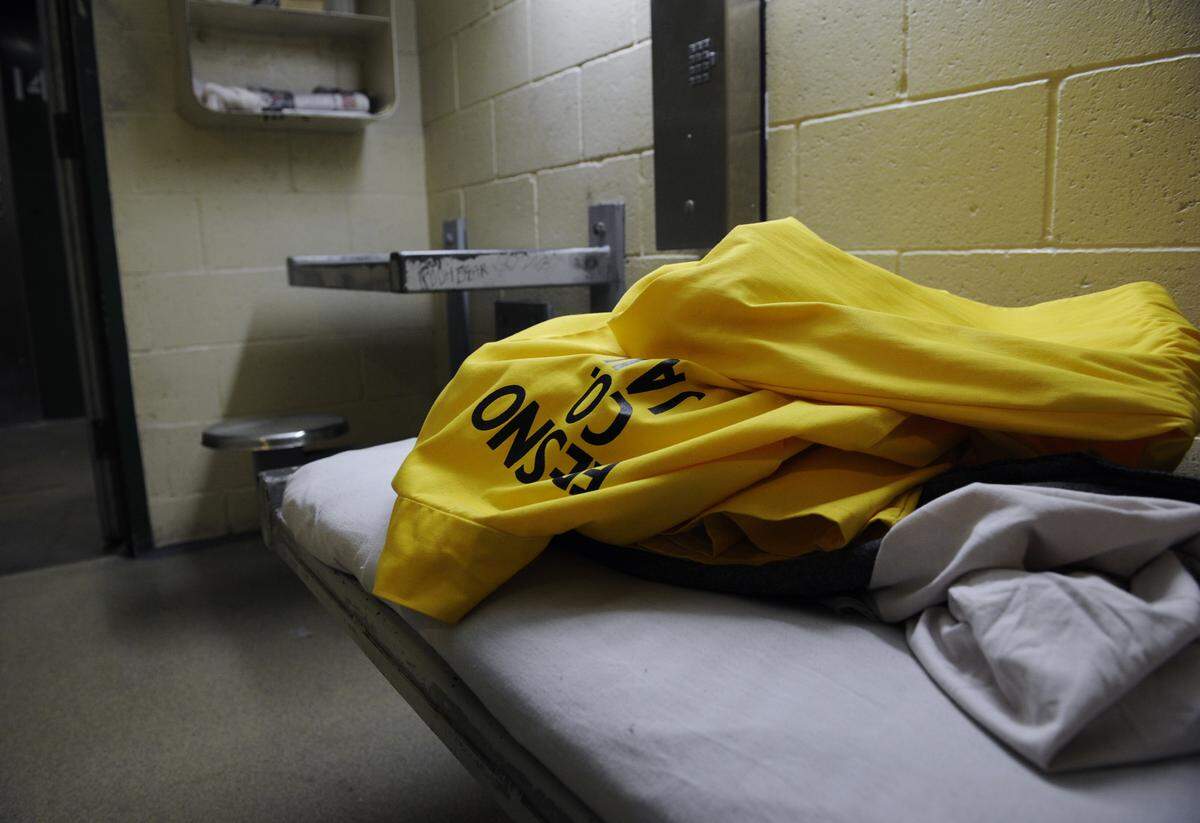 A violent offender housing cell at the Fresno County Jail.