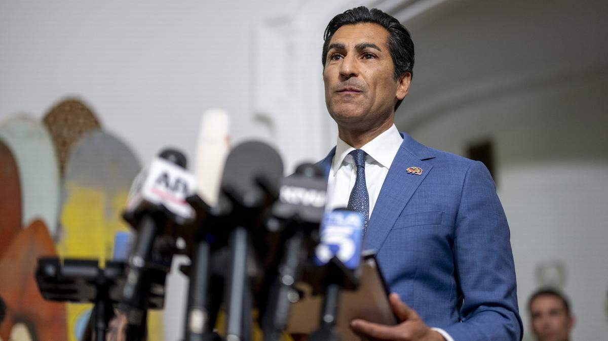 California Assembly Speaker Robert Rivas, D-Hollister, speaks at the Governor's Mansion in downtown Sacramento in 2025. Rivas on Thursday unveiled his chamber’s budget priorities. 