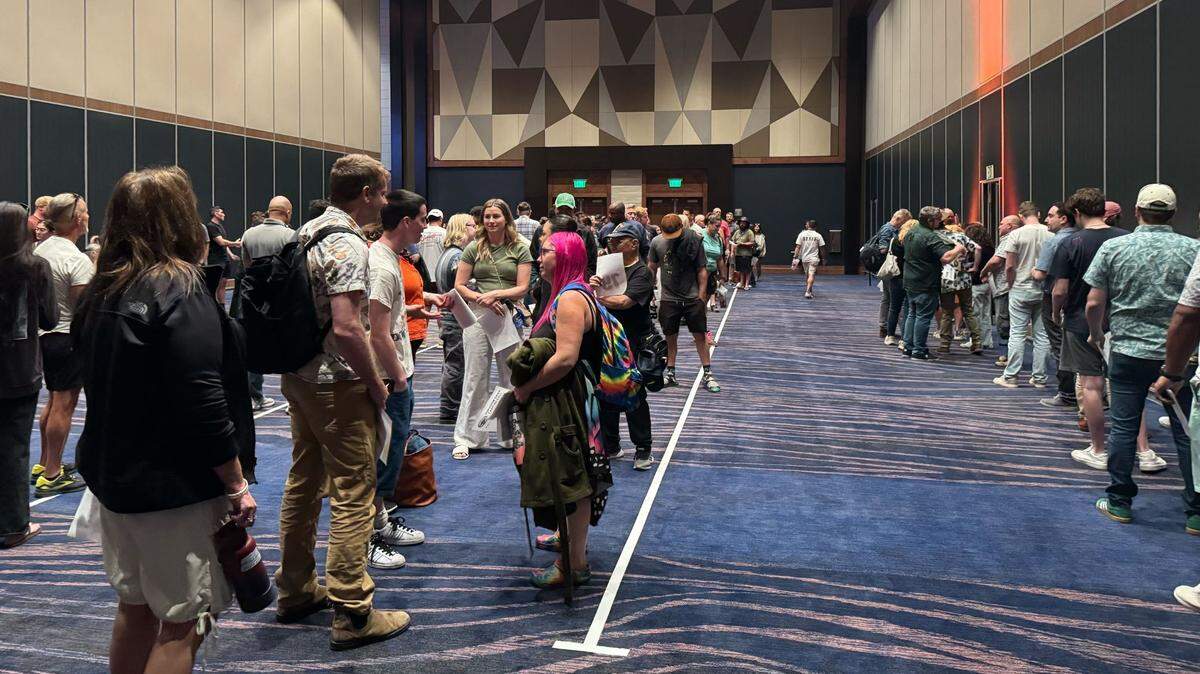 Prospective castaways wait in line at Cache Creek Casino Resort for an in-person casting call for “Survivor” on Monday.
