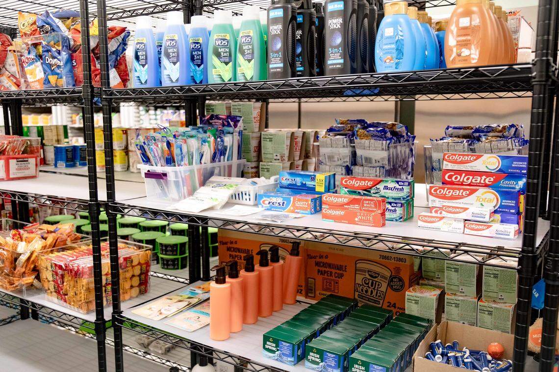 The basic needs center at Sacramento State stocks toiletries, food, clothing and other items. While the university purchases products from wholesalers, many items are donated.