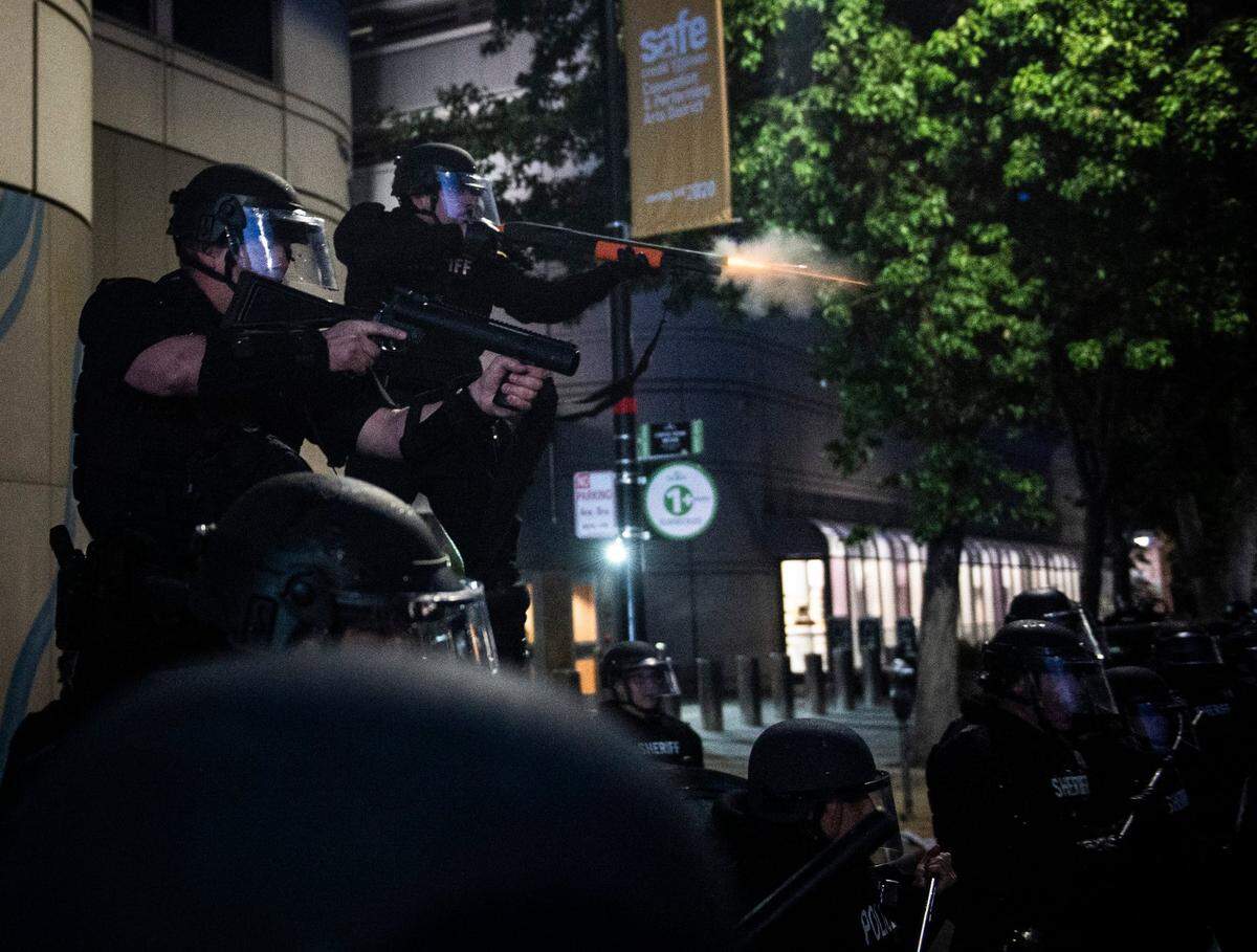 Sacramento County Sheriff’s deputies shoots a non-lethal projectile during a protest in front of the Main Jail in downtown Sacramento on Saturday, May 30, 2020. Protesters reacted on Saturday to the death of Minneapolis man George Floyd.