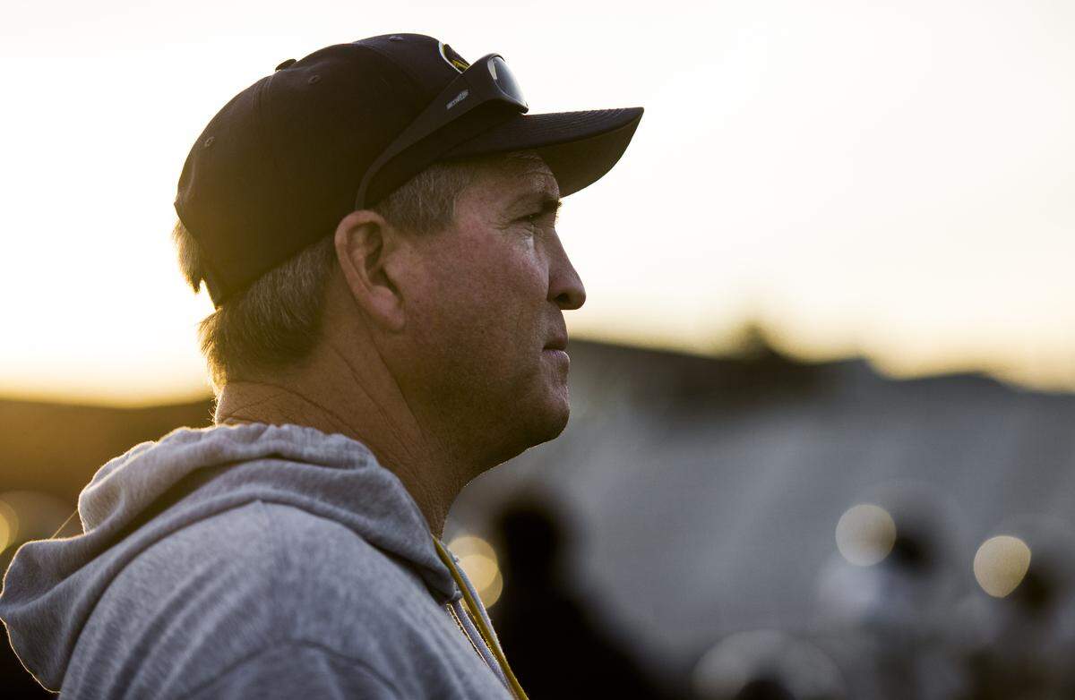 Former Inderkum head coach Terry Stark surveys his players during practice at Inderkum High School on Tuesday, Nov. 18, 2015, in Sacramento.