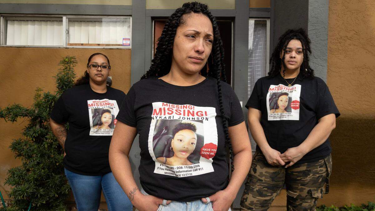 Tiearrar Subia, stands with Tiffany Mayweather, left, and Ronessa Subia, as she worries at her home in Carmichael on Thursday, about her daughter Nykari Johnson, 16, who had been missing since December. The teen was reunited with her family early Saturday, more than a month after she had been reported missing.
