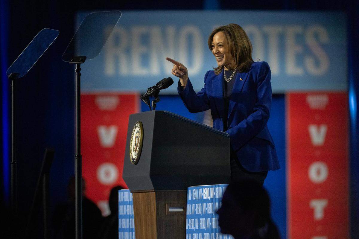 Democratic presidential candidate Vice President Kamala Harris speaks during a campaign stop at the Reno Events Center in October.