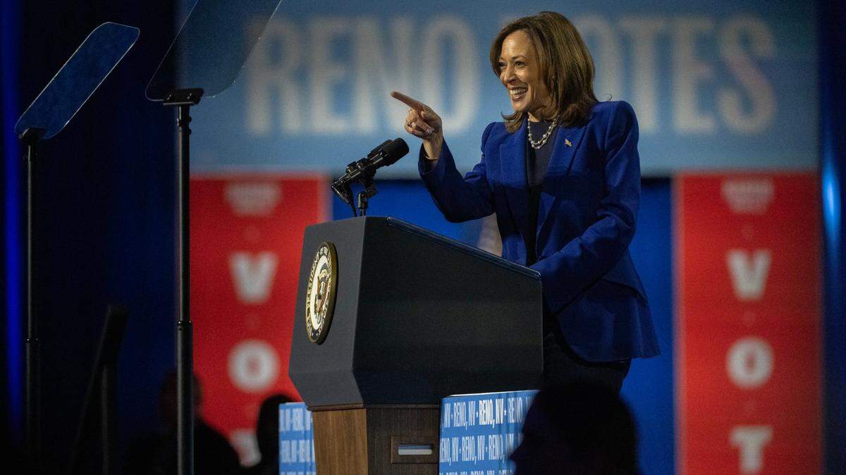 Democratic presidential candidate Vice President Kamala Harris speaks during a campaign stop at the Reno Events Center on Thursday, Oct. 31, 2024.