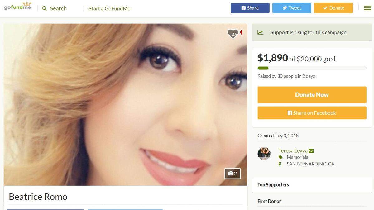 Beatrice Romo, 39, died Saturday breaking up a fight at a family baby shower in Riverside, California, after her nephew shot her in the stomach, police say. A GoFundMe account has been started to raise money for the family's expenses.
