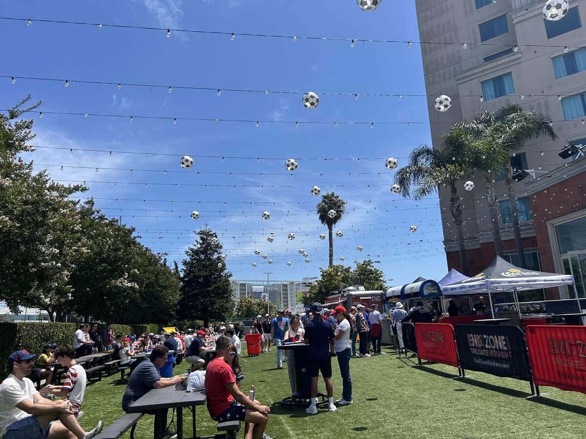 Fans attend a pregame party at Hilton Santa Clara prior to the World Cup Round of 32 game Wednesday between the U.S. and Bosnia and Herzegovina at Levi’s Stadium.