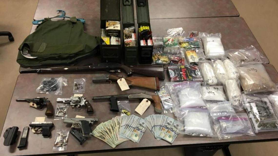 In total, Sacramento County probation officers seized more than six pounds of methamphetamine and four pounds of heroin — worth an estimated $250,000 — and seven guns during a series of searches Thursday.