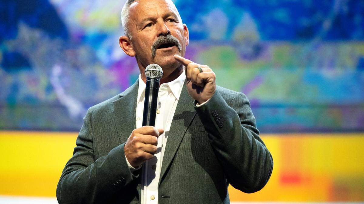 Riverside Sheriff Chad Bianco speaks during a California Chamber of Commerce panel discussion with candidates for California governor at the SAFE Credit Union Convention Center in Sacramento on Wednesday, June 4, 2025.