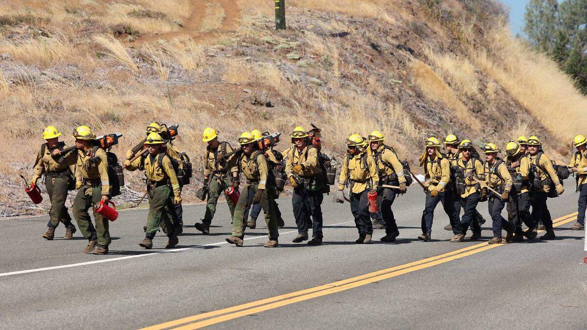 Firefighting ground crews in July 2024 working on the Park Fire that was burning in Butte and Tehama counties in Northern California.