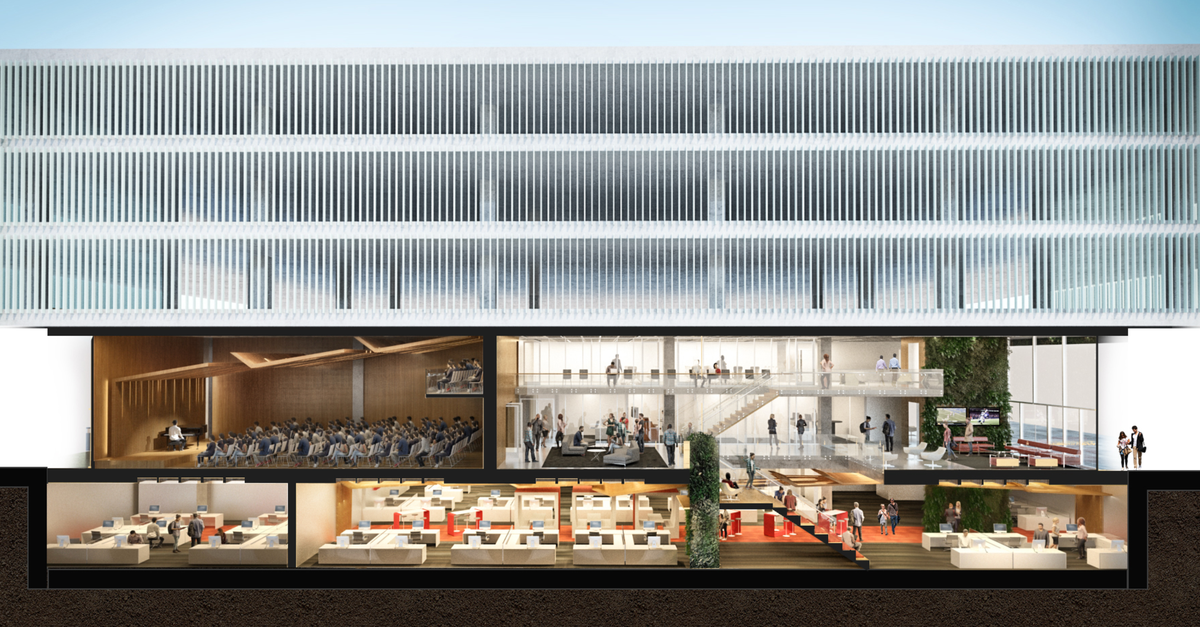 A rendering shows an image depicting an office and performance space at 1010 8th St. in downtown Sacramento. CapRadio employees never moved into 1010 8th St.