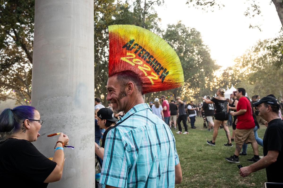 Chris Wallingford, of Needles, wears a dedicated mohawk to the Aftershock rock festival on the first of four days Thursday.
