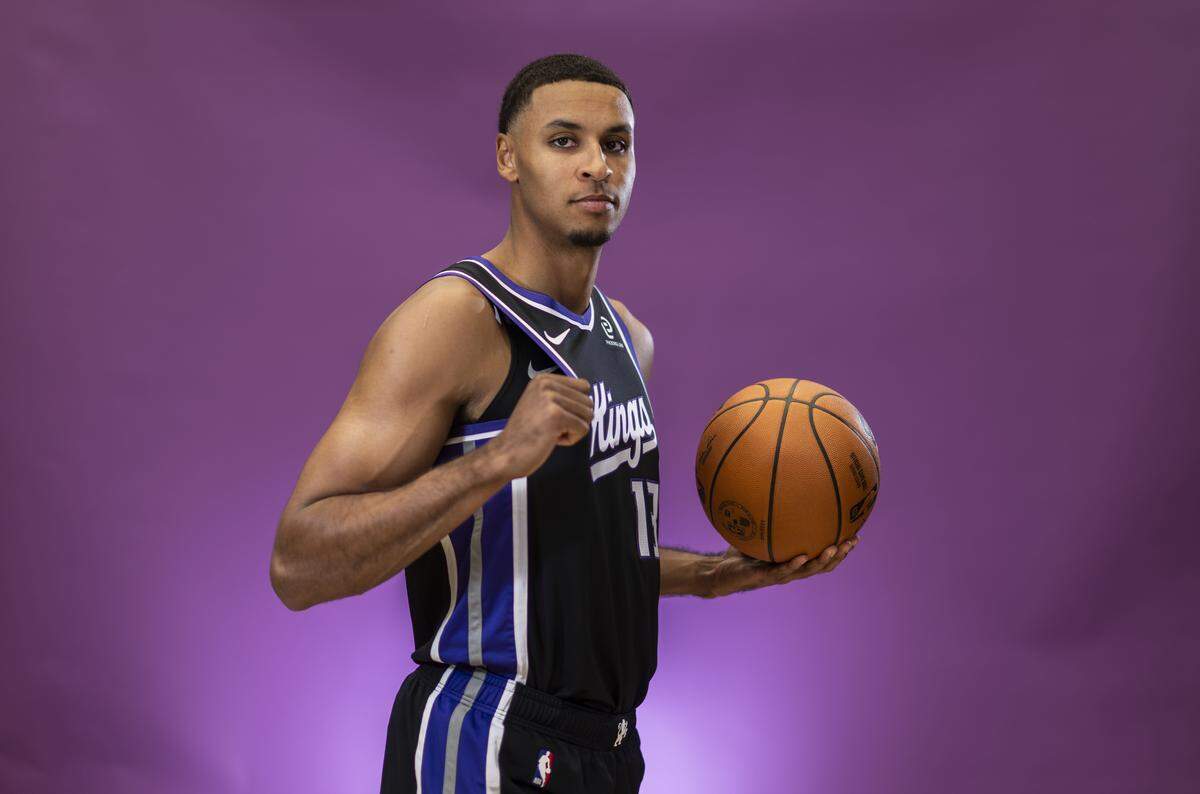 Sacramento Kings forward Keegan Murray (13) during media day at Golden 1 Center on Monday.
