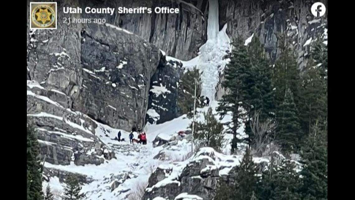 The 29-year-old ice climber was rescued after falling 40 feet in Utah, officials said.