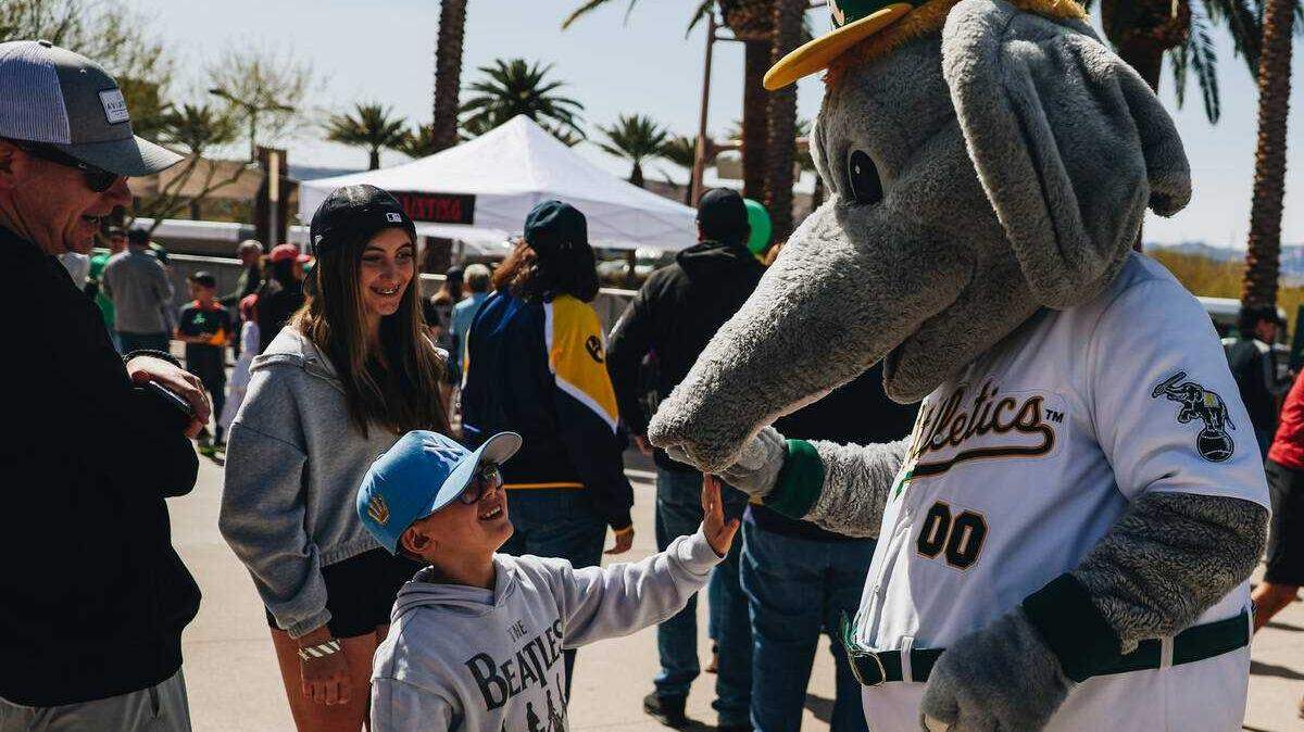 Oakland A’s mascot Stomper greets fans beforea March 9 exhibition game in Las Vegas. The A’s three-year stop to Sacramento could make Major League Baseball more accessible to capital residents, but some are worried those in Sacramento’s underserved neighborhoods will be left on the sidelines.