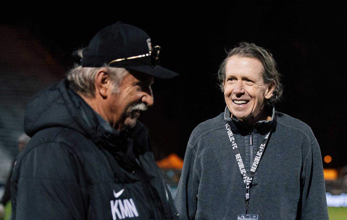 Sacramento Republic FC on Monday announced the hiring of Tim Holt as team president and general manager following the departure of Todd Dunivant, right, seen in a file photo with Republic FC managing partner Kevin Nagle, left. Holt served as USL president when Sacramento was awarded expansion in 2012 and won a USL Championship title as the top executive with San Antonio FC in 2022.