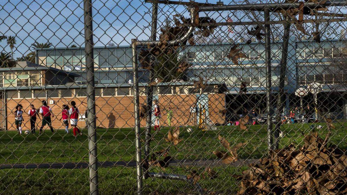 Students practice soccer inside Sutter Middle School in 2016. Councilwoman Angelique Ashby is proposing an amendment that would bar homeless people from within 500 feet of schools following an incident at the East Sacramento campus last week.