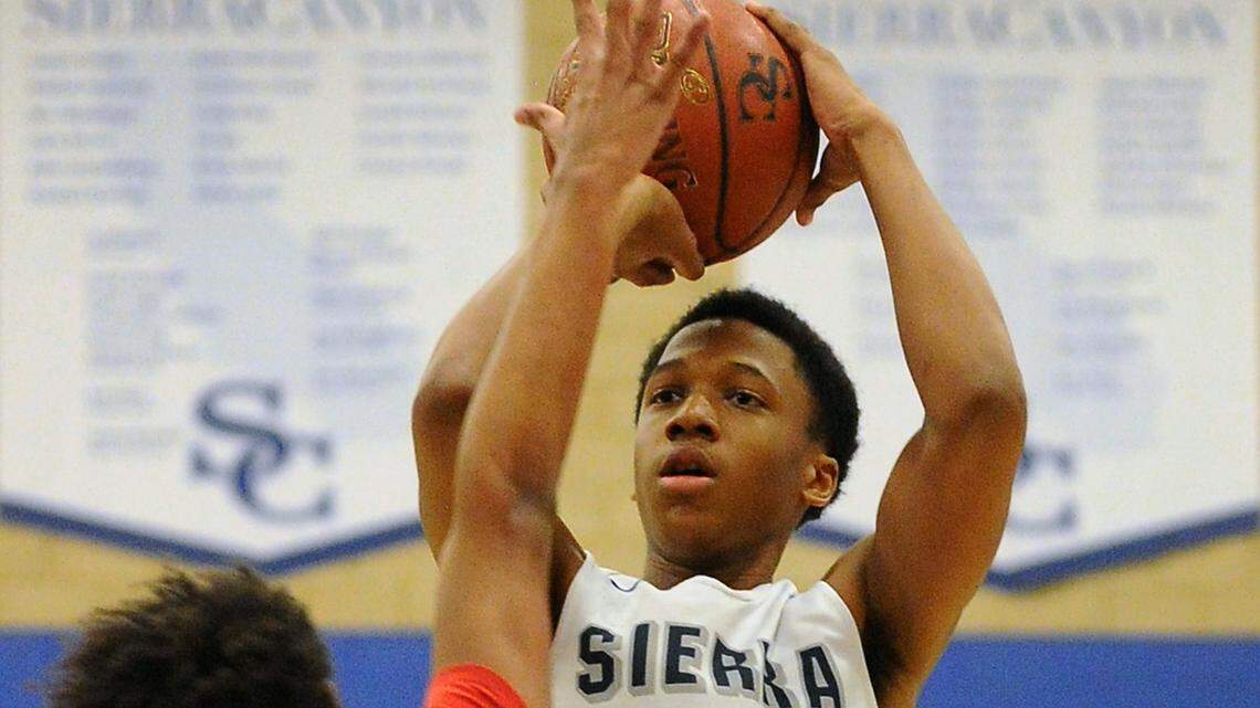 Sierra Canyon’s Marcus Bagley shoots over Crossroads’ Cole Thomas.