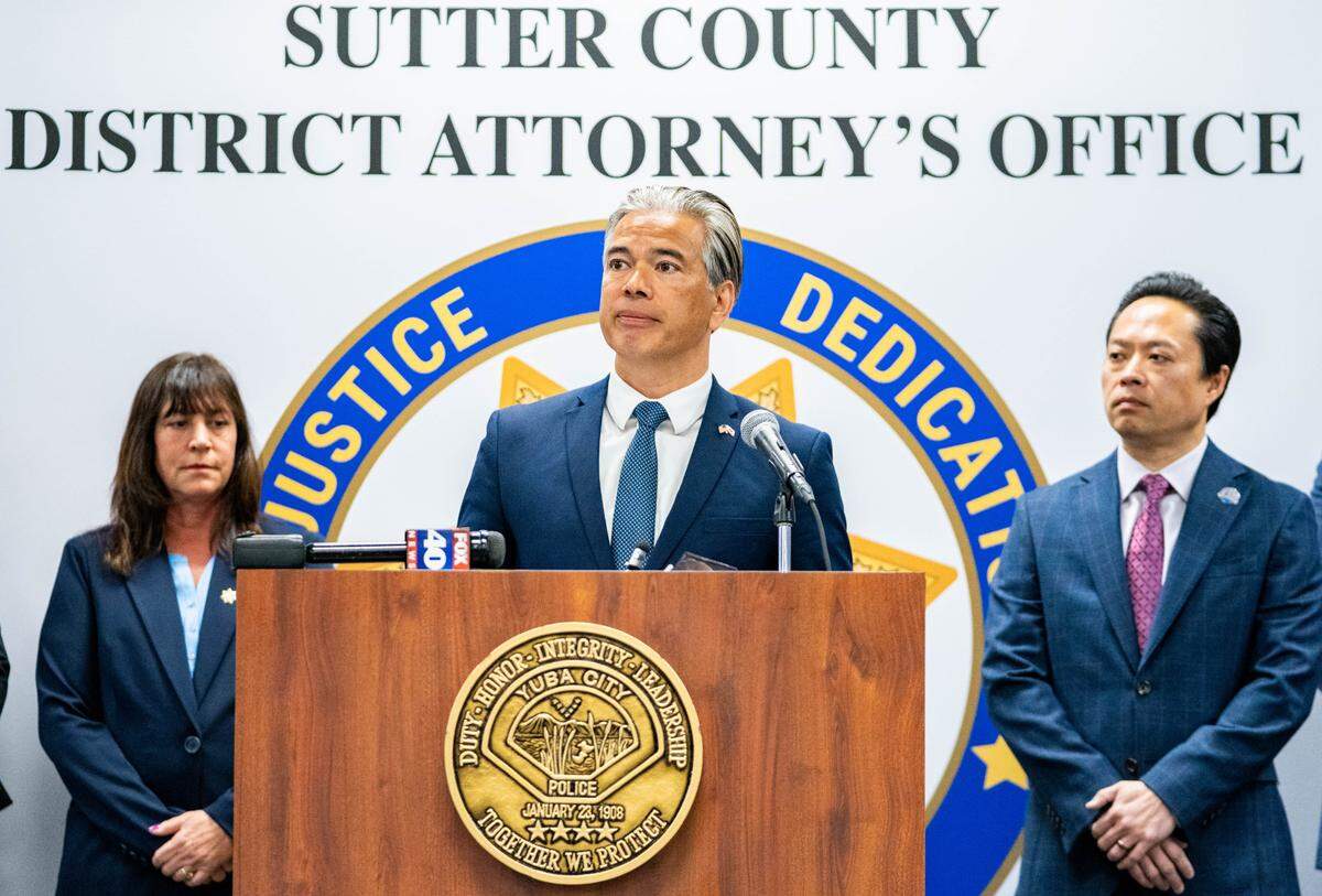 California Attorney General Rob Bonta announces felony arrests on Monday in a months-long investigation of violent shootings in several Sacramento-region counties.