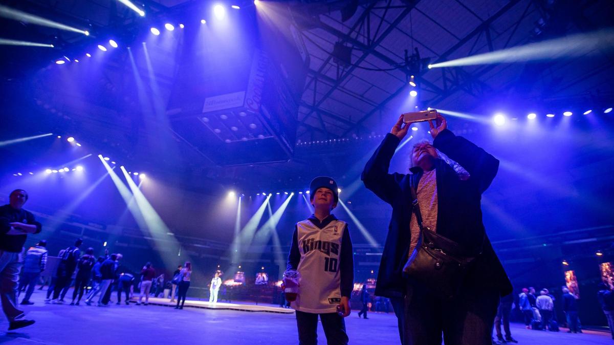 Gloria Mercado, right, and grandson, Maddux Mercado, 12, attend the Sacramento Kings organization’s “Final Farewell to Arco Arena” on Saturday in Natomas. “He’s been coming since he’s been six weeks old, with me,” she said. The arena, also known as Sleep Train Arena and Power Balance Pavilion, was home to the NBA’s Kings and WNBA’s Monarchs, and last hosted a Kings game in 2016.